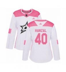 Women's Dallas Stars #40 Martin Hanzal Authentic White Pink Fashion Hockey Jersey