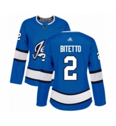 Women's Winnipeg Jets #2 Anthony Bitetto Authentic Blue Alternate Hockey Jersey