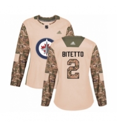 Women's Winnipeg Jets #2 Anthony Bitetto Authentic Camo Veterans Day Practice Hockey Jersey