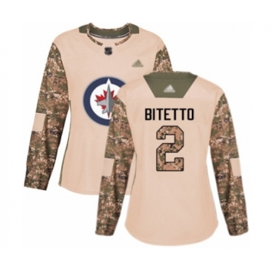 Women's Winnipeg Jets #2 Anthony Bitetto Authentic Camo Veterans Day Practice Hockey Jersey Women's Winnipeg Jets #2 Anthony Bitetto Authentic Camo Veterans Day Practice Hockey Jersey