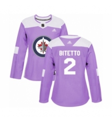 Women's Winnipeg Jets #2 Anthony Bitetto Authentic Purple Fights Cancer Practice Hockey Jersey