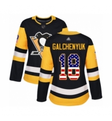 Women's Pittsburgh Penguins #18 Alex Galchenyuk Authentic Black USA Flag Fashion Hockey Jersey