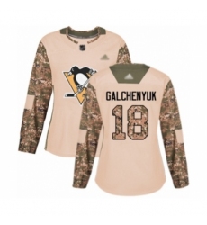 Women's Pittsburgh Penguins #18 Alex Galchenyuk Authentic Camo Veterans Day Practice Hockey Jersey