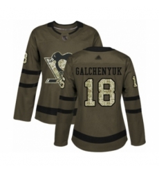 Women's Pittsburgh Penguins #18 Alex Galchenyuk Authentic Green Salute to Service Hockey Jersey