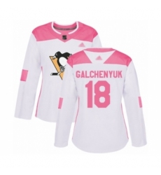 Women's Pittsburgh Penguins #18 Alex Galchenyuk Authentic White  Pink Fashion Hockey Jersey