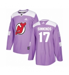 Men's New Jersey Devils #17 Wayne Simmonds Authentic Purple Fights Cancer Practice Hockey Jersey