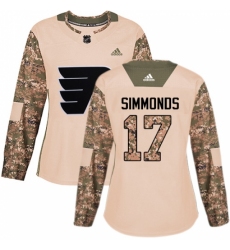 Women's Adidas Philadelphia Flyers #17 Wayne Simmonds Authentic Camo Veterans Day Practice NHL Jersey