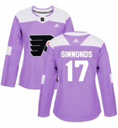 Women's Adidas Philadelphia Flyers #17 Wayne Simmonds Authentic Purple Fights Cancer Practice NHL Jersey