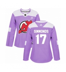 Women's New Jersey Devils #17 Wayne Simmonds Authentic Purple Fights Cancer Practice Hockey Jersey