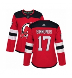 Women's New Jersey Devils #17 Wayne Simmonds Authentic Red Home Hockey Jersey