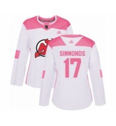 Women's New Jersey Devils #17 Wayne Simmonds Authentic White  Pink Fashion Hockey Jersey