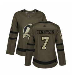 Women's New Jersey Devils #7 Matt Tennyson Authentic Green Salute to Service Hockey Jersey