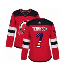 Women's New Jersey Devils #7 Matt Tennyson Authentic Red USA Flag Fashion Hockey Jersey