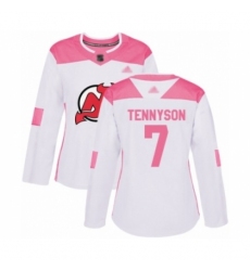 Women's New Jersey Devils #7 Matt Tennyson Authentic White Pink Fashion Hockey Jersey