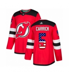 Men's New Jersey Devils #5 Connor Carrick Authentic Red USA Flag Fashion Hockey Jersey