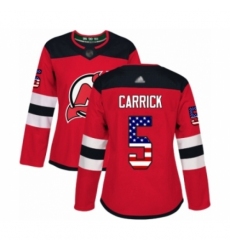Women's New Jersey Devils #5 Connor Carrick Authentic Red USA Flag Fashion Hockey Jersey