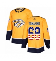Men's Nashville Predators #68 Philip Tomasino Authentic Gold USA Flag Fashion Hockey Jersey