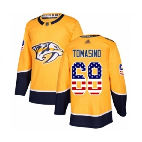 Men's Nashville Predators #68 Philip Tomasino Authentic Gold USA Flag Fashion Hockey Jersey Men's Nashville Predators #68 Philip Tomasino Authentic Gold USA Flag Fashion Hockey Jersey