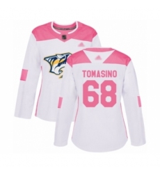Women's Nashville Predators #68 Philip Tomasino Authentic White Pink Fashion Hockey Jersey