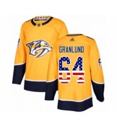 Men's Nashville Predators #64 Mikael Granlund Authentic Gold USA Flag Fashion Hockey Jersey