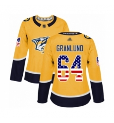 Women's Nashville Predators #64 Mikael Granlund Authentic Gold USA Flag Fashion Hockey Jersey