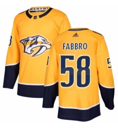 Men's Adidas Nashville Predators #58 Dante Fabbro Authentic Gold Home NHL Jersey