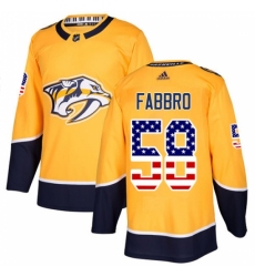 Men's Adidas Nashville Predators #58 Dante Fabbro Authentic Gold USA Flag Fashion NHL Jersey