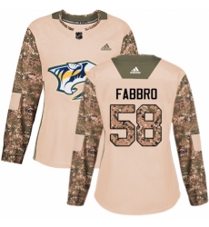 Women's Adidas Nashville Predators #58 Dante Fabbro Authentic Camo Veterans Day Practice NHL Jersey