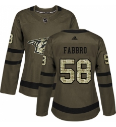 Women's Adidas Nashville Predators #58 Dante Fabbro Authentic Green Salute to Service NHL Jersey