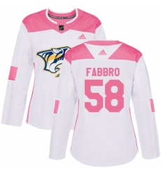 Women's Adidas Nashville Predators #58 Dante Fabbro Authentic White/Pink Fashion NHL Jersey