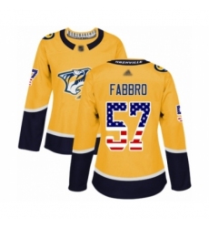 Women's Nashville Predators #57 Dante Fabbro Authentic Gold USA Flag Fashion Hockey Jersey