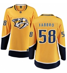 Women's Nashville Predators #58 Dante Fabbro Fanatics Branded Gold Home Breakaway NHL Jersey