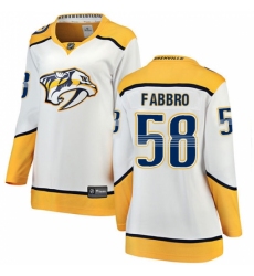 Women's Nashville Predators #58 Dante Fabbro Fanatics Branded White Away Breakaway NHL Jersey