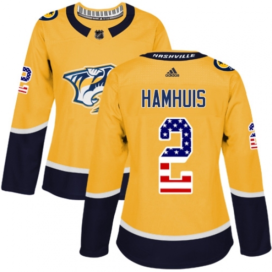 Women's Adidas Nashville Predators #2 Dan Hamhuis Authentic Gold USA Flag Fashion NHL Jersey Women's Adidas Nashville Predators #2 Dan Hamhuis Authentic Gold USA Flag Fashion NHL Jersey