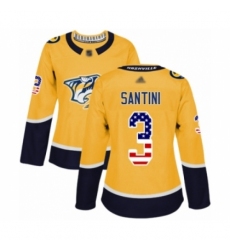 Women's Nashville Predators #3 Steven Santini Authentic Gold USA Flag Fashion Hockey Jersey