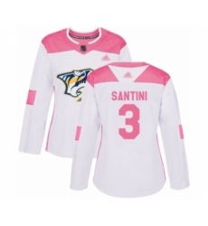 Women's Nashville Predators #3 Steven Santini Authentic White Pink Fashion Hockey Jersey