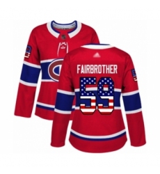 Women's Montreal Canadiens #59 Gianni Fairbrother Authentic Red USA Flag Fashion Hockey Jersey