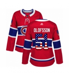 Women's Montreal Canadiens #51 Gustav Olofsson Authentic Red USA Flag Fashion Hockey Jersey