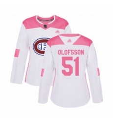 Women's Montreal Canadiens #51 Gustav Olofsson Authentic White Pink Fashion Hockey Jersey