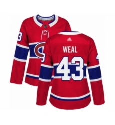Women's Montreal Canadiens #43 Jordan Weal Authentic Red Home Hockey Jersey Women's Montreal Canadiens #43 Jordan Weal Authentic Red Home Hockey Jersey