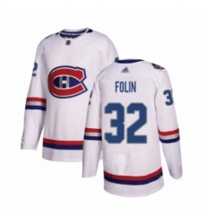 Men's Montreal Canadiens #32 Christian Folin Authentic White 2017 100 Classic Hockey Jersey