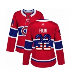 Women's Montreal Canadiens #32 Christian Folin Authentic Red USA Flag Fashion Hockey Jersey
