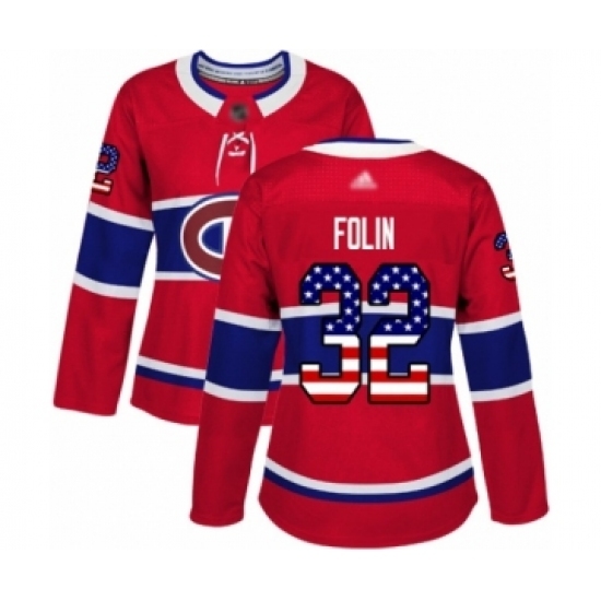 Women's Montreal Canadiens #32 Christian Folin Authentic Red USA Flag Fashion Hockey Jersey Women's Montreal Canadiens #32 Christian Folin Authentic Red USA Flag Fashion Hockey Jersey