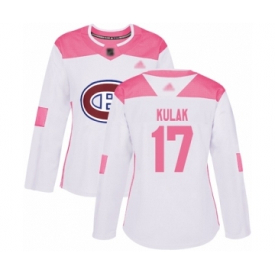Women's Montreal Canadiens #17 Brett Kulak Authentic White Pink Fashion Hockey jersey Women's Montreal Canadiens #17 Brett Kulak Authentic White Pink Fashion Hockey jersey