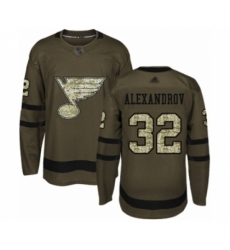 Men's St. Louis Blues #32 Nikita Alexandrov Authentic Green Salute to Service Hockey Jersey