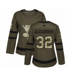 Women's St. Louis Blues #32 Nikita Alexandrov Authentic Green Salute to Service Hockey Jersey