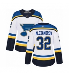 Women's St. Louis Blues #32 Nikita Alexandrov Authentic White Away Hockey Jersey