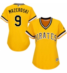 Women's Majestic Pittsburgh Pirates #9 Bill Mazeroski Authentic Gold Alternate Cool Base MLB Jersey