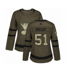Women's St. Louis Blues #51 Derrick Pouliot Authentic Green Salute to Service Hockey Jersey