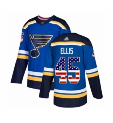 Men's St. Louis Blues #45 Colten Ellis Authentic Blue USA Flag Fashion Hockey Jersey
